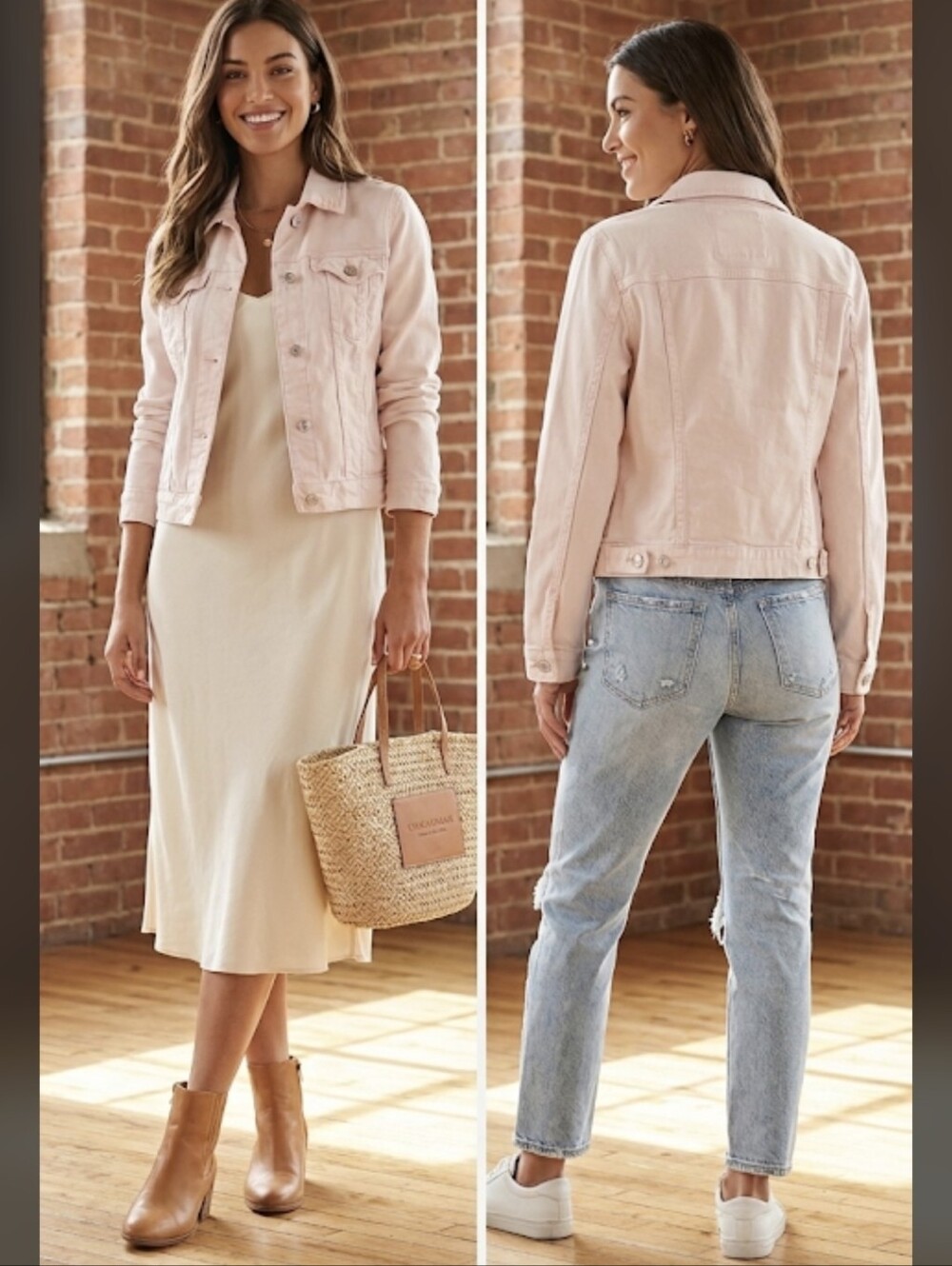 Michael Kors Pale Pink Denim Trucker Jacket Size L Boho Chic Pastel